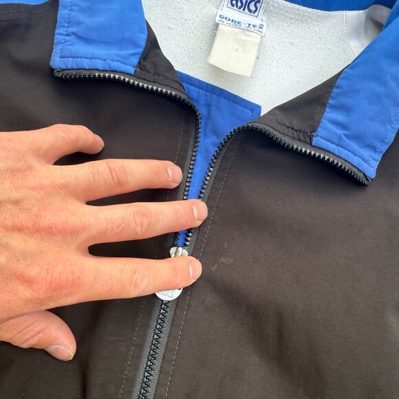 Men's Vintage 80's Asics Gore-Tex Black Blue Lined Zip Running Track Jacket Sz M - Picture 4 of 6